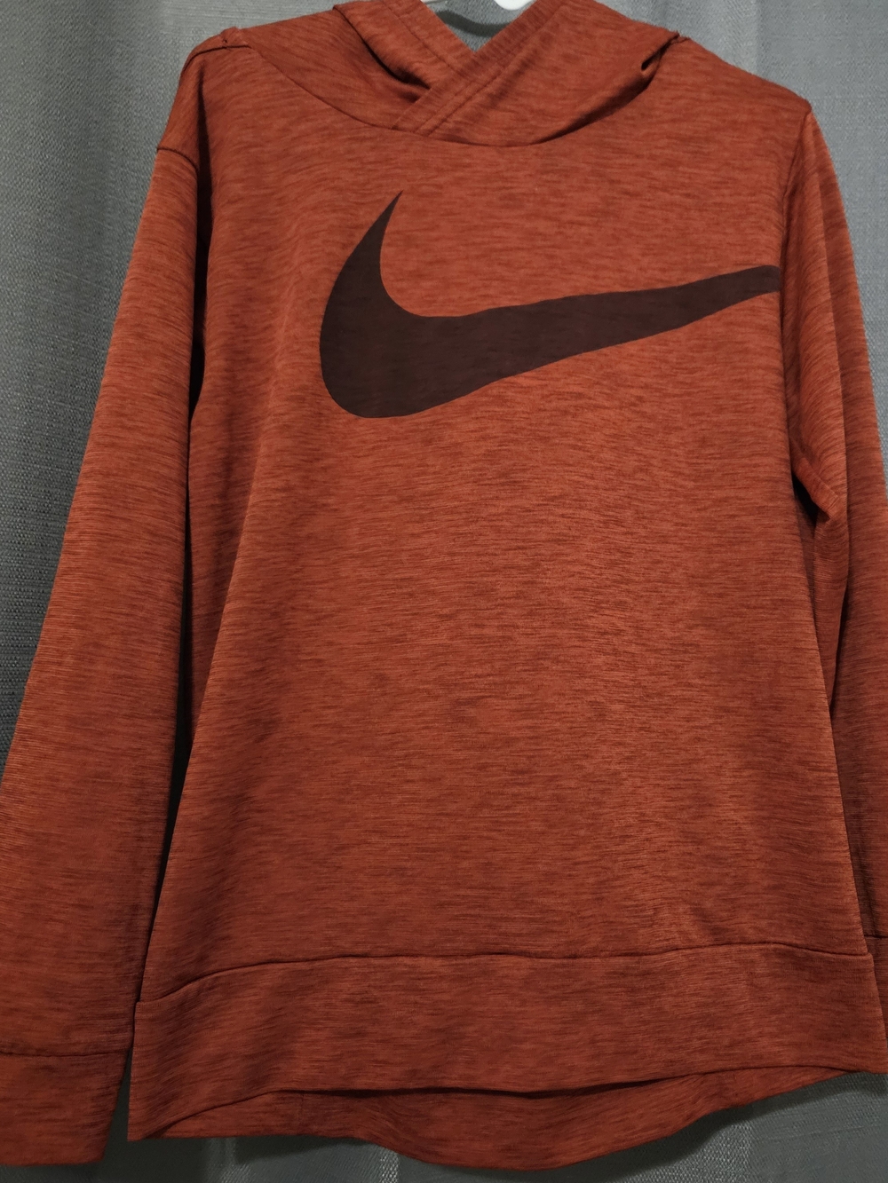 Nike Men's Heathered Rust Orange Hoodie with Black Swoosh